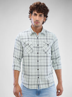 Spykar - Mens Full Sleeve Slim Fit Checkered Green Shirt