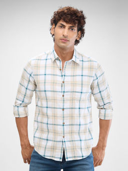 Spykar - Mens Full Sleeve Slim Fit Checkered White Shirt
