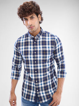 Spykar - Mens Full Sleeve Slim Fit Checkered Blue Shirt