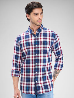 Spykar - Mens Full Sleeve Slim Fit Checkered Red Shirt