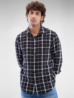 Spykar - Mens Full Sleeve Slim Fit Checkered Black Shirt