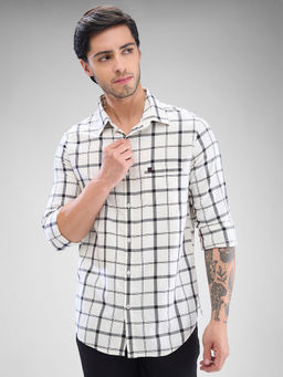 Spykar - Mens Full Sleeve Slim Fit Checkered White Shirt
