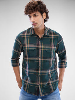 Spykar - Mens Full Sleeve Slim Fit Checkered Green Shirt