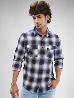 Spykar - Mens Full Sleeve Slim Fit Checkered Black Shirt