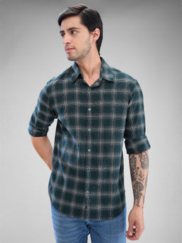 Spykar - Mens Full Sleeve Slim Fit Checkered Green Shirt