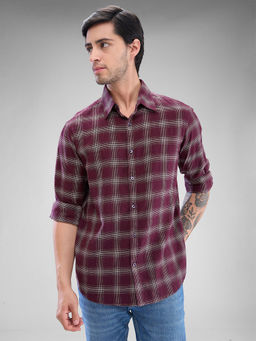 Spykar - Mens Full Sleeve Slim Fit Checkered Maroon Shirt
