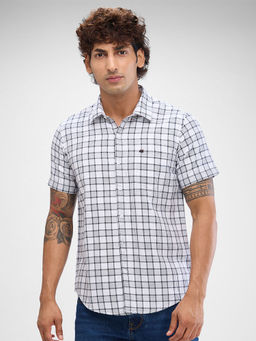 Spykar - Mens Half Sleeve Slim Fit Checkered White Shirt