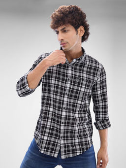 Spykar - Mens Full Sleeve Slim Fit Checkered Black Shirt