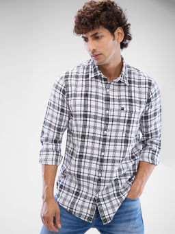 Spykar - Mens Full Sleeve Slim Fit Checkered White Shirt
