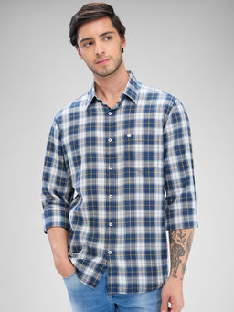 Spykar - Mens Full Sleeve Slim Fit Checkered Blue Shirt