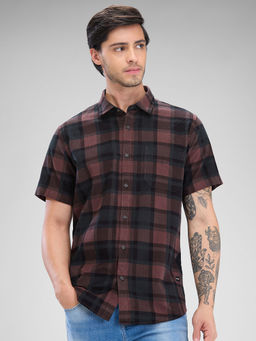 Spykar - Mens Half Sleeve Slim Fit Checkered Red Shirt