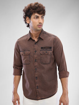 Spykar - Mens Full Sleeve Slim Fit Brown Shirt