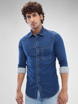 Spykar - Mens Full Sleeve Slim Fit Blue Shirt