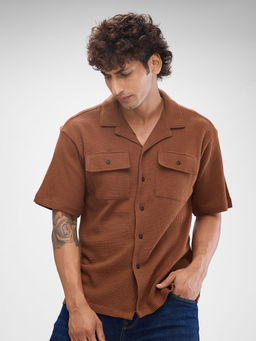 Spykar - Mens Half Sleeve Relaxed Fit Solid Brown Shirt