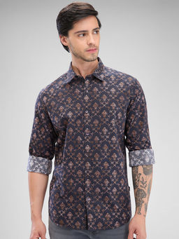 Spykar - Mens Full Sleeve Slim Fit Printed Brown Shirt