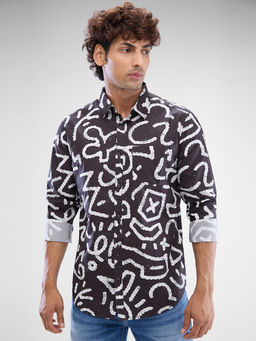 Spykar - Mens Full Sleeve Slim Fit Printed Red Shirt