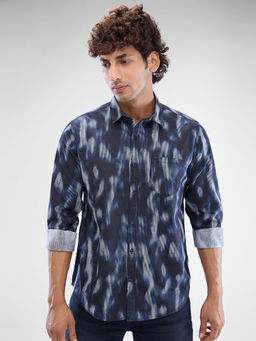 Spykar - Mens Full Sleeve Slim Fit Printed Navy Blue Shirt