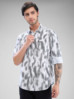 Spykar - Mens Full Sleeve Slim Fit Printed White Shirt