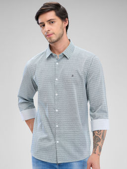Spykar - Mens Full Sleeve Slim Fit Printed Green Shirt