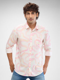 Spykar - Mens Full Sleeve Slim Fit Printed Pink Shirt