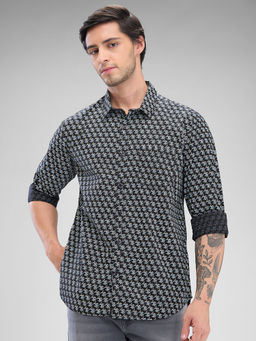 Spykar - Mens Full Sleeve Slim Fit Printed Black Shirt