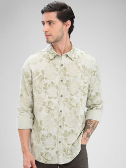 Spykar - Mens Full Sleeve Slim Fit Printed Green Shirt