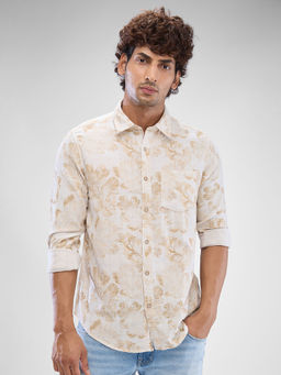 Spykar - Mens Full Sleeve Slim Fit Printed White Shirt