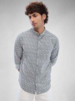 Spykar - Mens Full Sleeve Slim Fit Printed Grey Shirt
