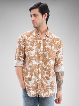 Spykar - Mens Full Sleeve Slim Fit Printed Brown Shirt