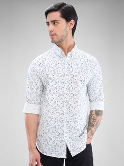 Spykar - Mens Full Sleeve Slim Fit Printed Blue Shirt