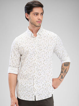 Spykar - Mens Full Sleeve Slim Fit Printed White Shirt