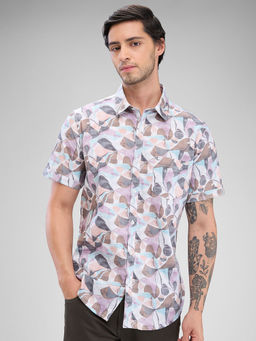 Spykar - Mens Half Sleeve Slim Fit Printed Pink Shirt