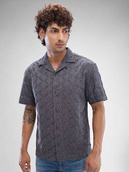 Spykar - Mens Half Sleeve Relaxed Fit Solid Grey Shirt