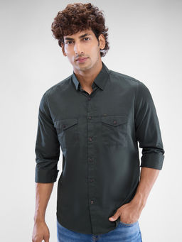 Spykar - Mens Full Sleeve Slim Fit Solid Green Shirt