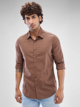 Spykar - Mens Full Sleeve Slim Fit Solid Brown Shirt