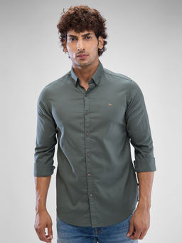 Spykar - Mens Full Sleeve Slim Fit Solid Green Shirt