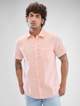 Spykar - Mens Half Sleeve Slim Fit Solid Peach Shirt