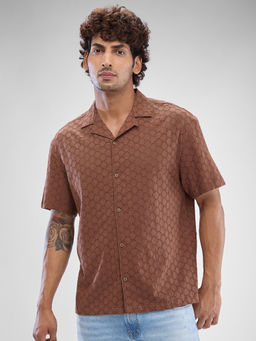 Spykar - Mens Half Sleeve Slim Fit Solid Brown Shirt