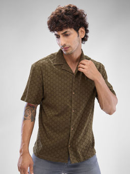 Spykar - Mens Half Sleeve Slim Fit Solid Green Shirt
