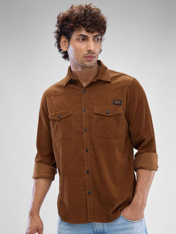 Spykar - Mens Full Sleeve Slim Fit Solid Brown Shirt