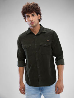 Spykar - Mens Full Sleeve Slim Fit Solid Green Shirt