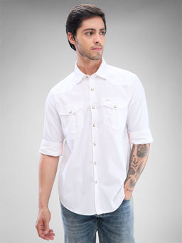 Spykar - Mens Full Sleeve Slim Fit Solid White Shirt