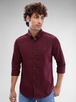Spykar - Mens Full Sleeve Slim Fit Solid Maroon Shirt