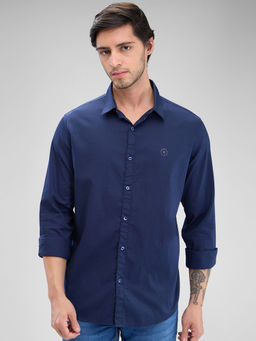 Spykar - Mens Full Sleeve Slim Fit Solid Navy Blue Shirt