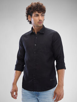 Spykar - Mens Full Sleeve Slim Fit Solid Black Shirt