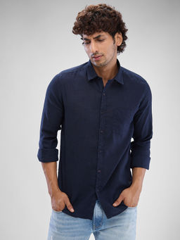 Spykar - Mens Full Sleeve Slim Fit Solid Navy Blue Shirt