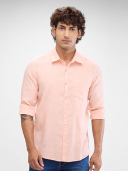 Spykar - Mens Full Sleeve Slim Fit Solid Peach Shirt