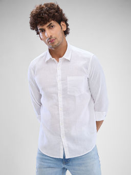 Spykar - Mens Full Sleeve Slim Fit Solid White Shirt