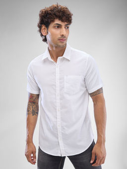 Spykar - Mens Half Sleeve Slim Fit Solid White Shirt