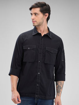 Spykar - Mens Full Sleeve Regular Fit Solid Black Shirt